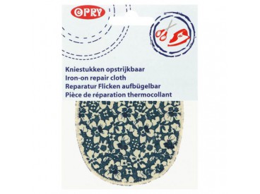 Kniestukken Donkerblauw met witte bloem wit randje 371-50