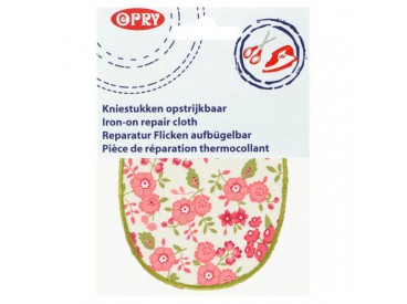 Kniestukken Offwhite  met roze bloemen en groen randje  371-59