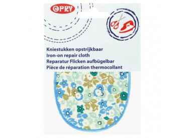 Kniestukken Offwhite  met lichtblauwe bloemen en lichtblauw randje