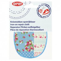 Kniestukken Lichtblauw patchwork met stipjes en minifleur en lichtblauw randje  371-66