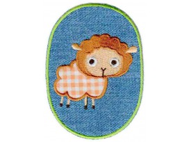 Applicatie jeans ovaal Schaap met BB ruit en lime randje