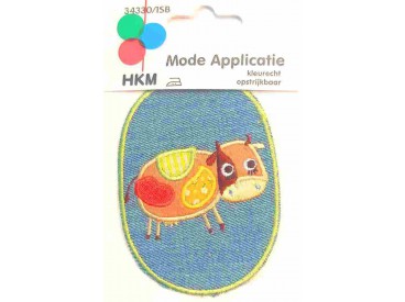 Applicatie jeans ovaal Koe en limegroen randje