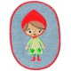 Applicatie kniestuk jeans ovaal met boerin en rood randje