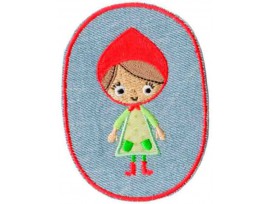 Applicatie kniestuk jeans ovaal met boerin en rood randje