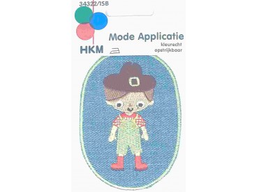 Applicatie kniestuk jeans ovaal met boer en limegroen randje