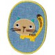 Applicatie jeans ovaal met kat en geel randje