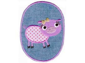 Applicatie jeans ovaal varken en lila randje