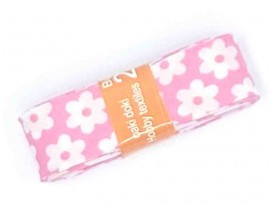 Biaisband bundel 2 mtr  Roze met witte bloem  3016H