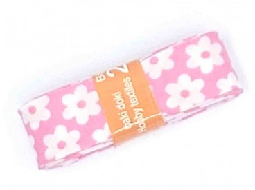 Biaisband bundel 2 mtr  Roze met witte bloem  3016H