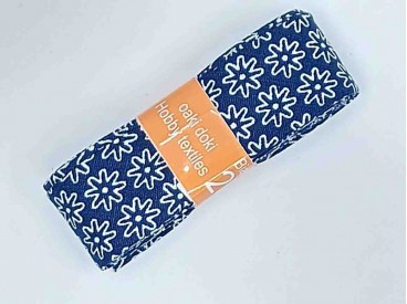 Biaisband in bundels van 2 meter Marine met witte minifleur