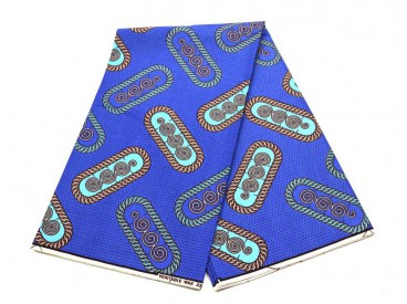 Afrikaanse stof Kobalt, lichtblauw met een paperclip motief RW1704