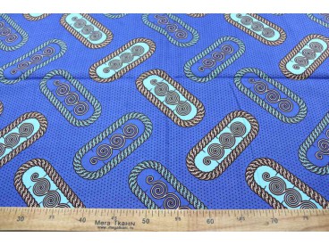 Afrikaanse stof Kobalt, lichtblauw met een paperclip motief RW1704