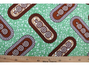 Afrikaanse stof Groen/Bruin met een paperclip motief  6 yards