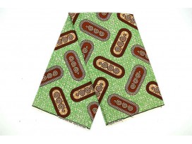 Afrikaanse stof Groen/Bruin met een paperclip motief  6 yards