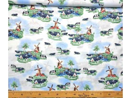 Delfts blauwe stof  met koeien en molens klein  21tg