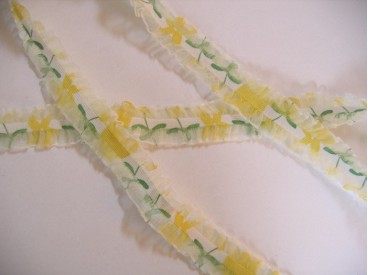 Elastisch kant met print Wit met gele print  25mm