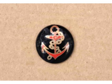 Ankerknoop Zwart op steeltje met rood/goud  anker  12mm  ak117