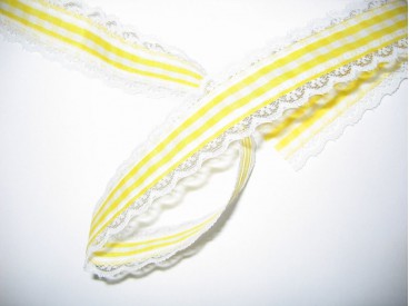 Sierband Boerenbont Geel met kant 372