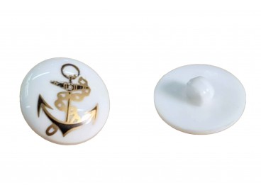 Ankerknoop  Witte kunststof knoop op een steeltje met zwart/goudkleurig anker.  15 mm doorsnee.