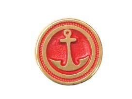 Ankerknoop op steeltje Rood met gouden anker en 2 gouden cirkels 28mm