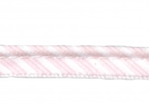 Paspelband. Babyroze/wit gestreept. 12 mm breed. 70% polyester/30% katoen