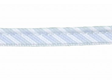 Paspelband. Babyblauw/wit gestreept. 12 mm breed. 70% polyester/30% katoen