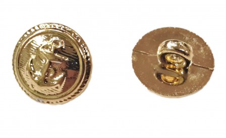 Ankerknoop op steeltje. Helder gouden knoop met anker. 12 mm doorsnee. Kunststof