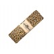 Tricot biaisband op een kaartje. Panterprint okergeel. 3 meter lang. 2 cm breed. 96 % viscose en 6 % elastan