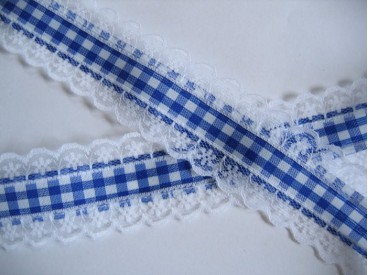 Sierband Boerenbont Blauw met kant 376