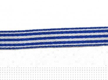 Gestreept sierlint kobaltblauw wit. 9 mm breed. 100 % pes