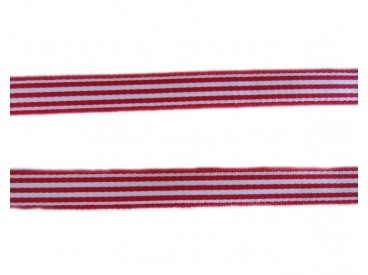 Gestreept sierlint rood wit. 9 mm breed. 100 % pes. 