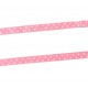 Roze satijnband met witte stippen  Breed: 10mm