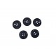 Zwarte kunststof knoop 4- gaats  Glanzend zwart met een opstaande rand.  18 mm doorsnee