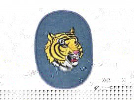 Applicatie dieren  Tijgerkop op jeans ovaal opstrijkbaar  8x11 cm
