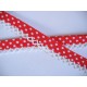 Biaisband Rood met witte stip en ruche. Dubbel 15 mm. br. 
