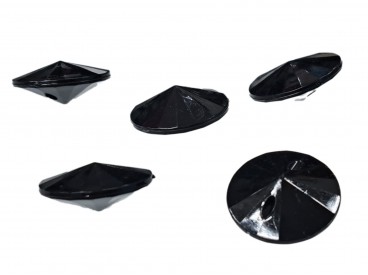 Zwarte kunststof knoop 1 gaats  Glanzend zwart, diamantvorm  21 mm doorsnee
