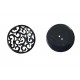 Kunststof knoop  Zwarte krinkels, zwarte rand en witte achtergrond  Zwarte achterkant  2-gaats  30 mm doorsnee