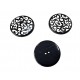 Kunststof knoop  Zwarte krinkels, zwarte rand en witte achtergrond  Zwarte achterkant  2-gaats  30 mm doorsnee