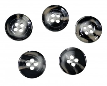 Mantelknoop 4 gaats met opstaande rand  Zwart/grijs gevlekt  Kunststof  Doorsnee: 28 mm