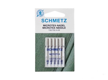 Schmetz microtex naalden voor dichtgeweven stoffen. 130/705 H-M. 2 van 60/08  2 van 70/10  1 van 80/12  Doosje met 5 naalden