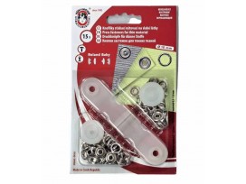 Babydrukkers. Zilveren inslagknoop met werktuig. Een open rondje. Doorsnee 10 mm. 15 stuks per pakje.