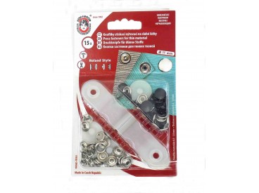 Inslag drukknoop gekleurd. Zwarte inslagdrukkers. 15 stuks met een doorsnee van 10.5 mm. 