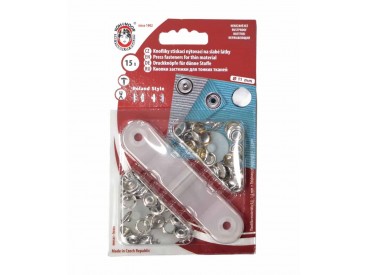 Inslag drukknoop gekleurd  Zilverkleurige inslagdrukkers. 15 stuks met een doorsnee van 10.5 mm.  Voor gewone, niet te dikke sto