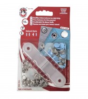 Lichtblauwe inslagdrukkers. 15 stuks met een doorsnee van 10.5 mm.