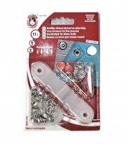 Inslag drukknoop gekleurd. Rode inslagdrukkers. 15 stuks met een doorsnee van 10.5 mm. 