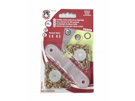 Babydrukkers. Goudkleurige inslag drukknoop met werktuig. Een open rondje. Doorsnee 9.7 mm. 15 stuks per pakje