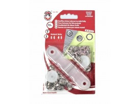 Babydrukkers. Roze inslag drukknopen baby met werktuig. Een open rondje. Doorsnee 9.7 mm. 15 stuks per pakje 