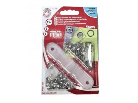 Babydrukkers. Oudbrons kleurige inslagdrukknoop met werktuig. Een open rondje.  Doorsnee 9.7 mm.  15 stuks per pakje