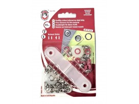 Babydrukkers. Pinkkleurige inslag drukknoop met werktuig. Een open rondje. Doorsnee 9.7 mm. 15 stuks per pakje