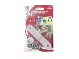 Babydrukkers. Rode inslag baby drukknopen met werktuig. Een open rondje. Doorsnee 9.7 mm. 15 stuks per pakje